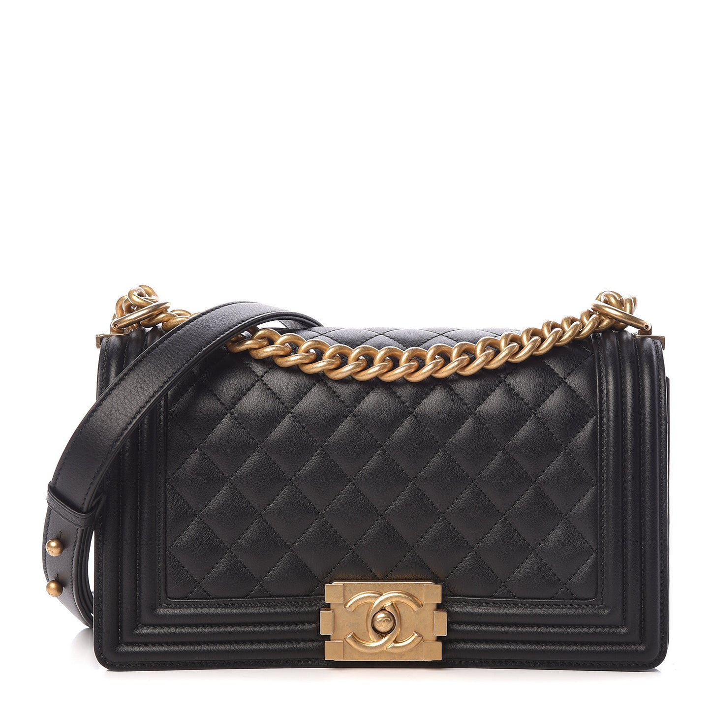 Lambskin Quilted Medium Boy Flap Black
