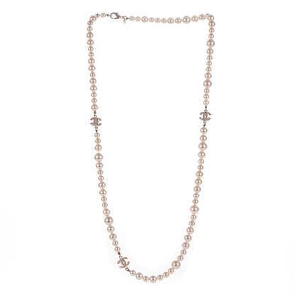 Chanel Graduated Pearl Crystal CC Long Necklace Gold 1 of 5