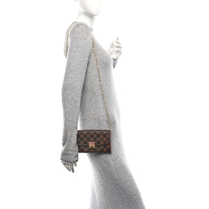 Louis Vuitton Damier Ebene Croisette Chain Wallet Rose Ballerine 2 of 12