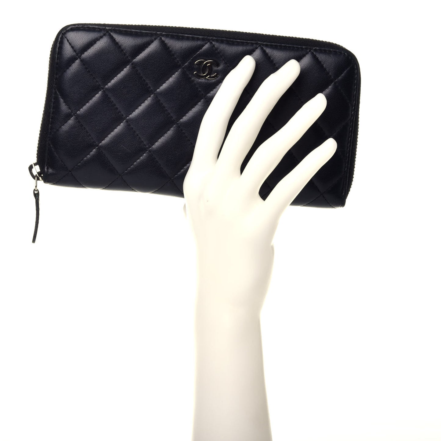 Lambskin Quilted Large Gusset Zip Around Wallet Black