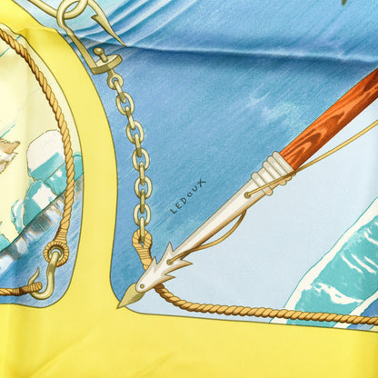Hermes Cashmere Silk Groenland Scarf 90 Jaune Vif Bleu Glacier Vert 3 of 5