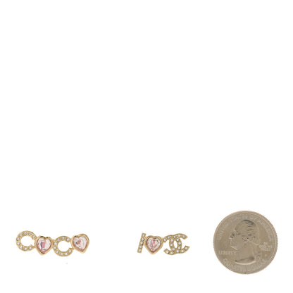 Chanel Metal Strass I Love Coco Heart Earrings Gold Pink 2 of 5