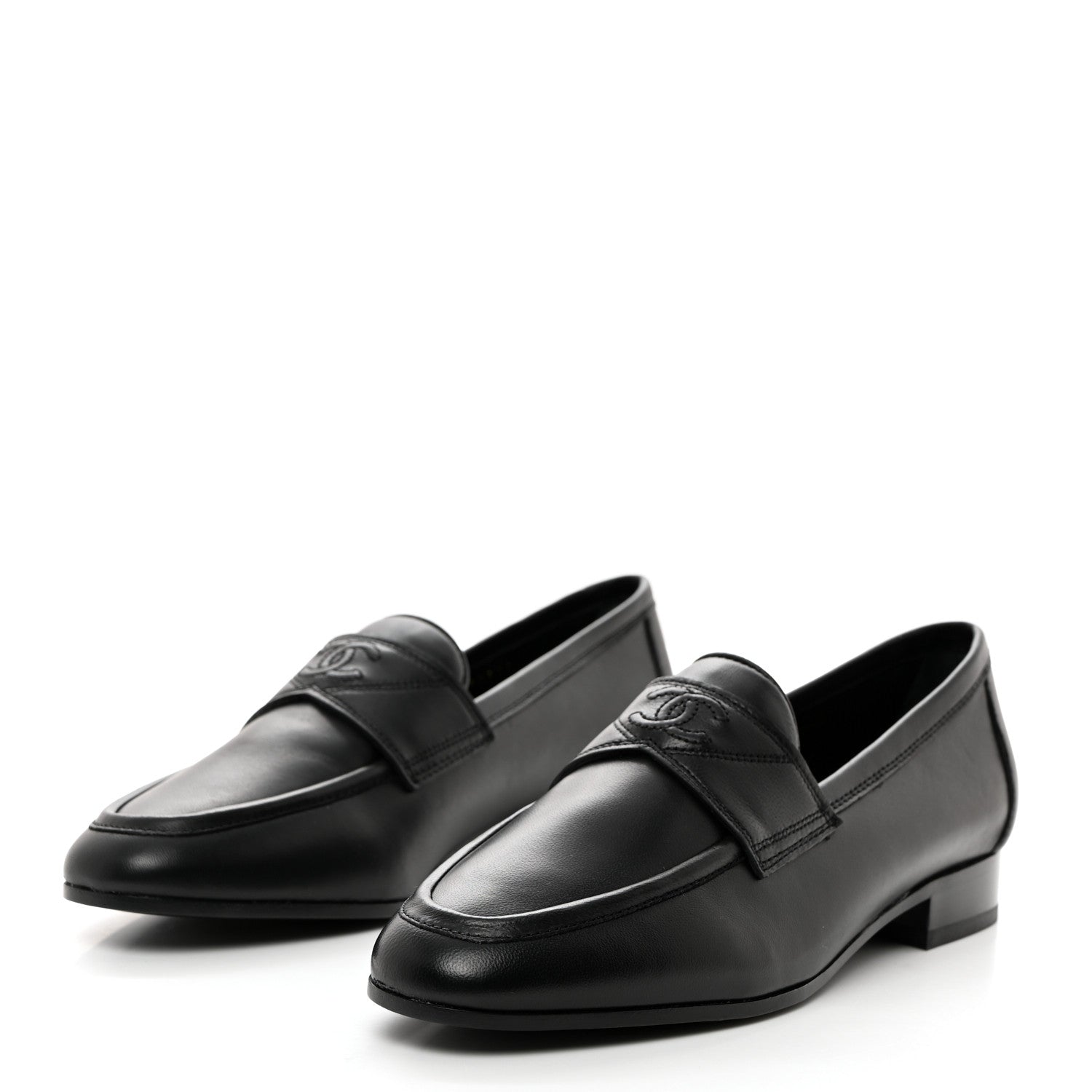 Chanel Calfskin Womens Stitched CC Loafers 35.5 Black 3 of 8