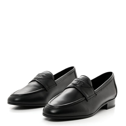 Chanel Calfskin Womens Stitched CC Loafers 35.5 Black 3 of 8