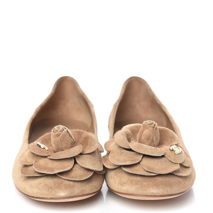 Chanel Suede Camellia CC Ballerina Flat 40.5 Beige 2 of 9
