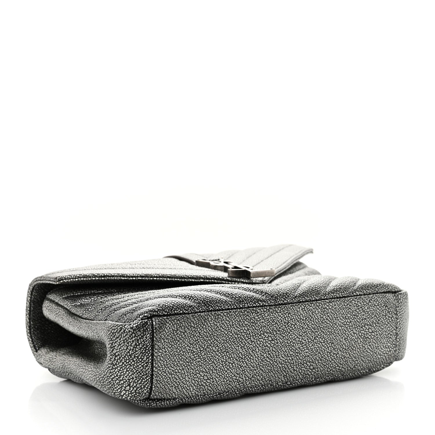 Saint Laurent Metallic Grain De Poudre Matelasse Chevron Monogram Medium College Bag Gunmetal 4 of 10