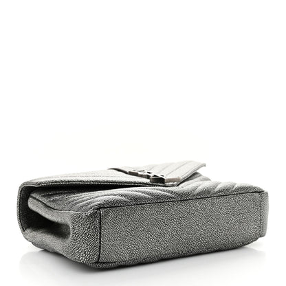 Saint Laurent Metallic Grain De Poudre Matelasse Chevron Monogram Medium College Bag Gunmetal 4 of 10