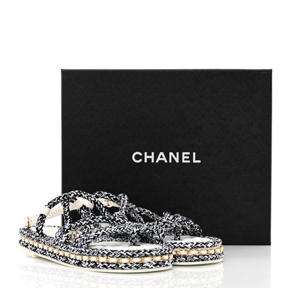 Chanel Lambskin Cord Chain CC Sandals 38 Navy Blue White 16 of 16