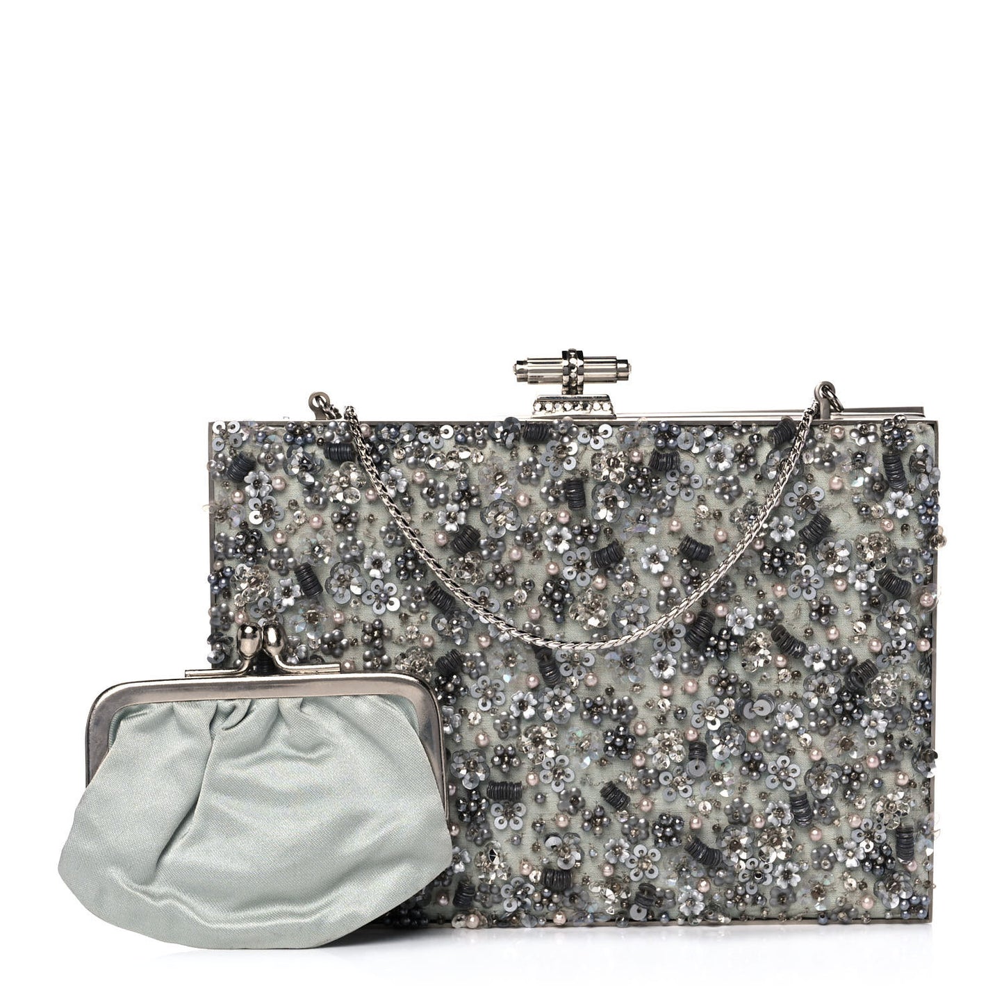 Crystal Sequin Embellished Minaudiere Clutch Silver