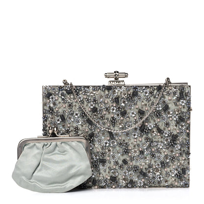 Judith Leiber Crystal Sequin Embellished Minaudiere Clutch Silver 1 of 14