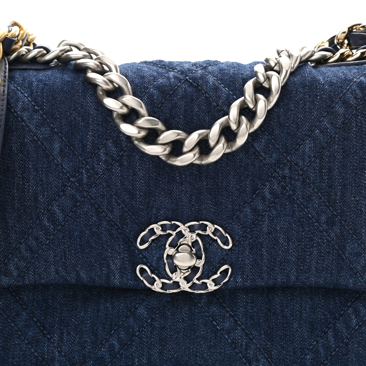Denim Quilted Medium Chanel 19 Flap Blue