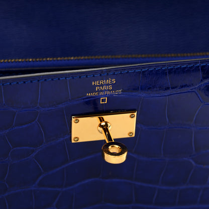 Hermes Shiny Alligator Kelly Longue Wallet Bleu Electrique 7 of 13