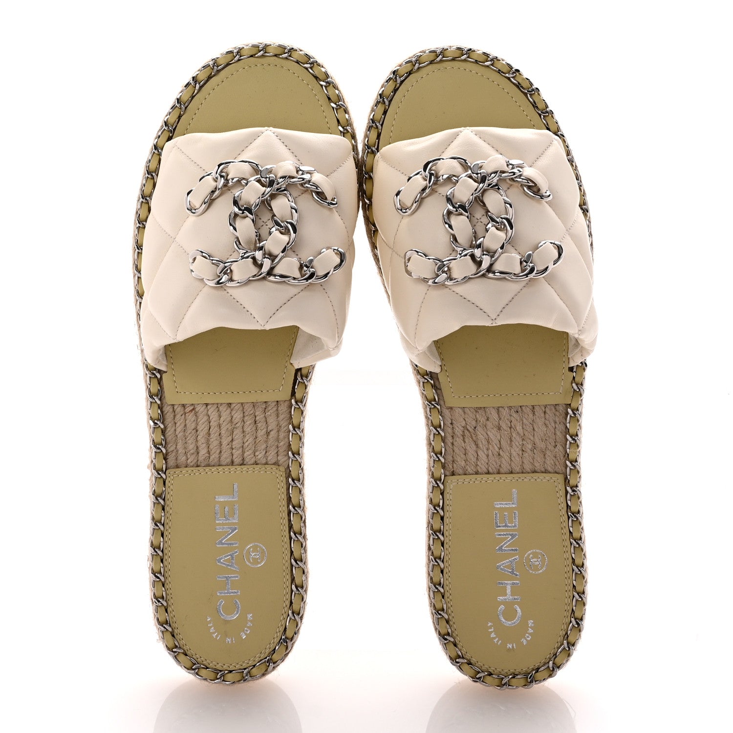 Chanel Lambskin Quilted CC Chain Espadrille Mules 39 White 2 of 9
