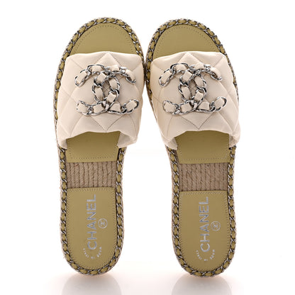 Chanel Lambskin Quilted CC Chain Espadrille Mules 39 White 2 of 9