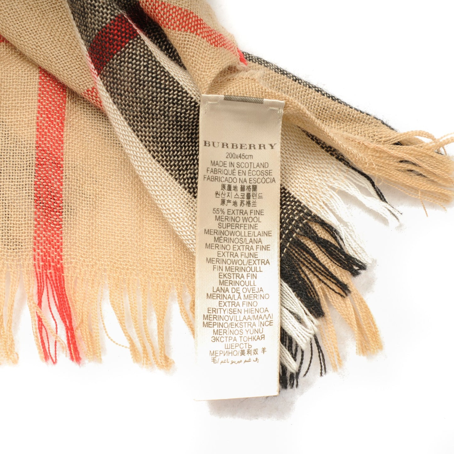 Merino Wool Cashmere Giant Check Crinkle Scarf Camel