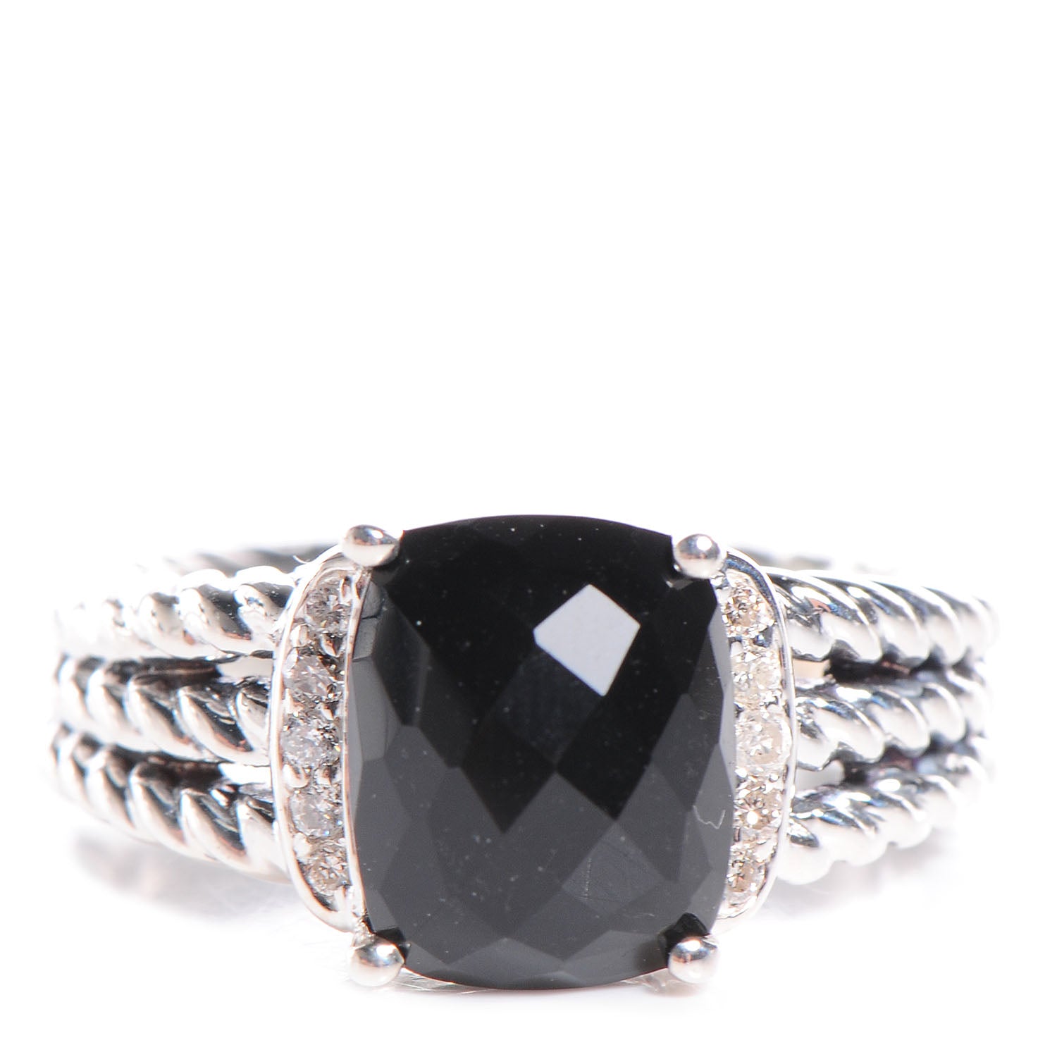 David Yurman Sterling Silver Diamond Black Onyx 10mm Petite Wheaton Ring 54 7 1 of 5