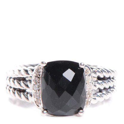 David Yurman Sterling Silver Diamond Black Onyx 10mm Petite Wheaton Ring 54 7 1 of 5