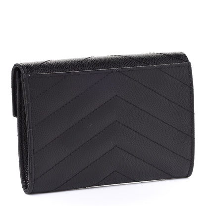 Saint Laurent Grain De Poudre Matelasse Chevron Small Monogram Envelope Wallet Black 3 of 7