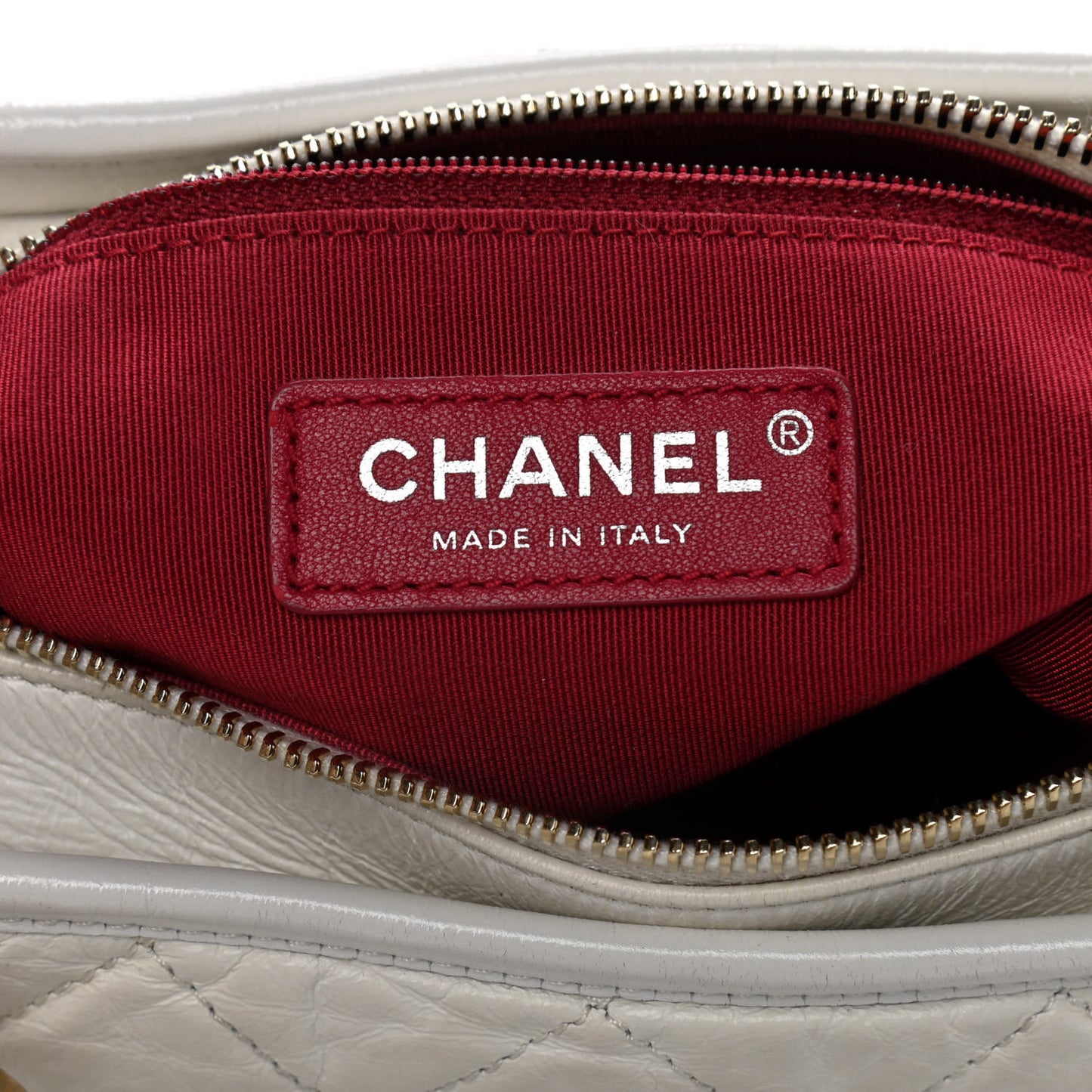 Aged Calfskin Quilted Small Gabrielle Hobo White
