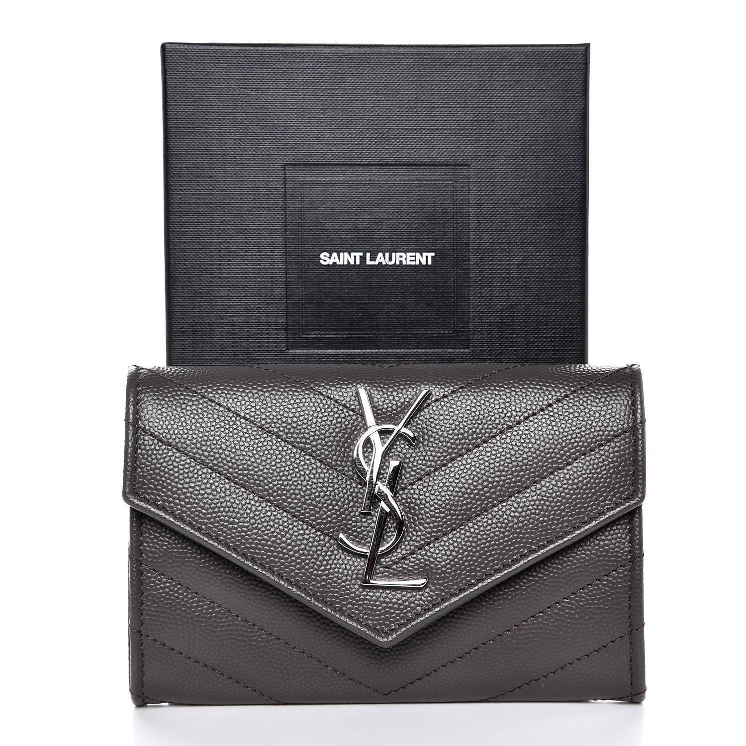 Saint Laurent Grain De Poudre Matelasse Chevron Small Monogram Envelope Wallet Earth 7 of 7