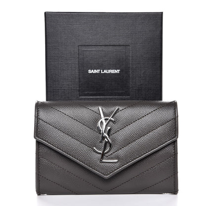Saint Laurent Grain De Poudre Matelasse Chevron Small Monogram Envelope Wallet Earth 7 of 7