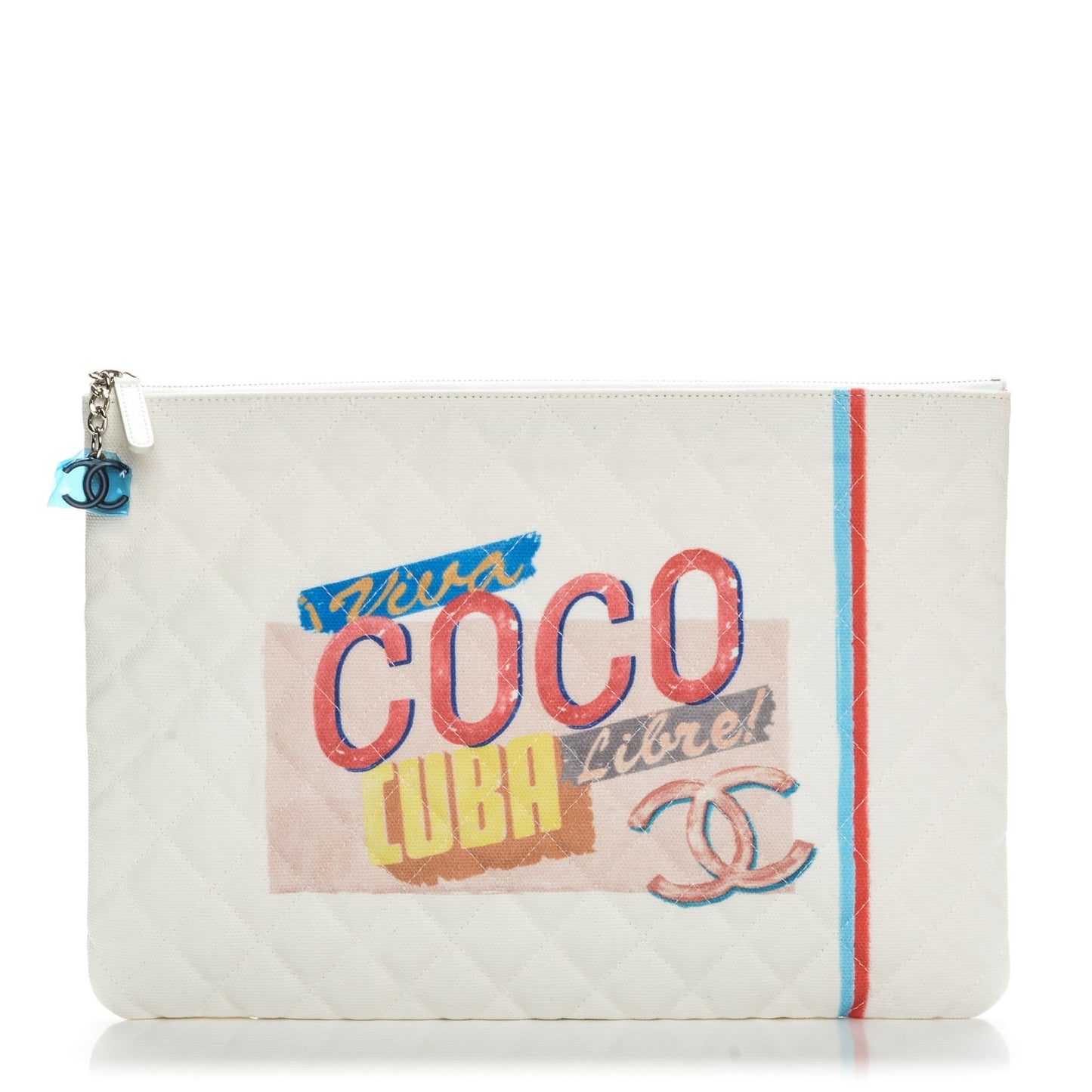 Canvas Quilted Large Coco Cuba Cosmetic Case Yellow Turquoise