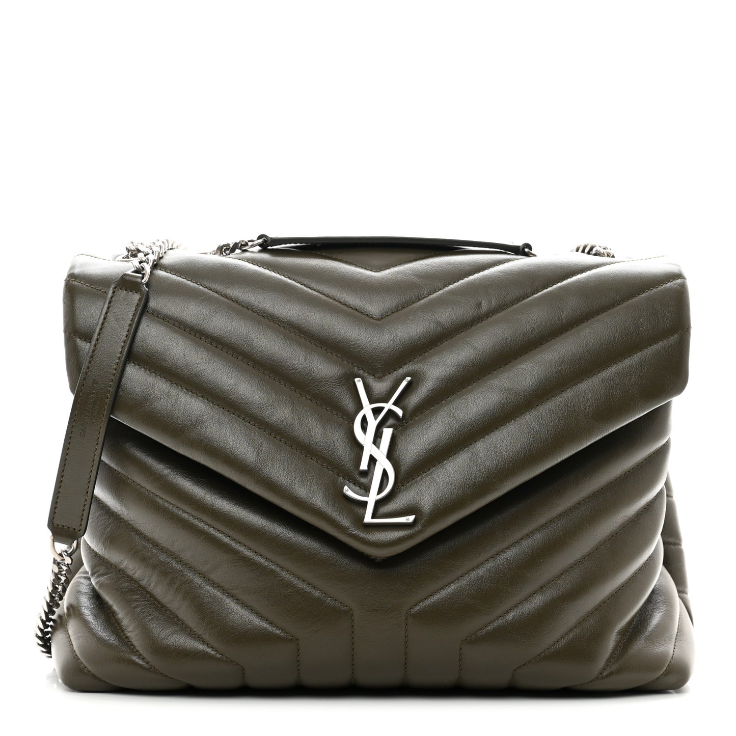 Calfskin Y Quilted Monogram Medium Loulou Chain Satchel Khaki Fonce
