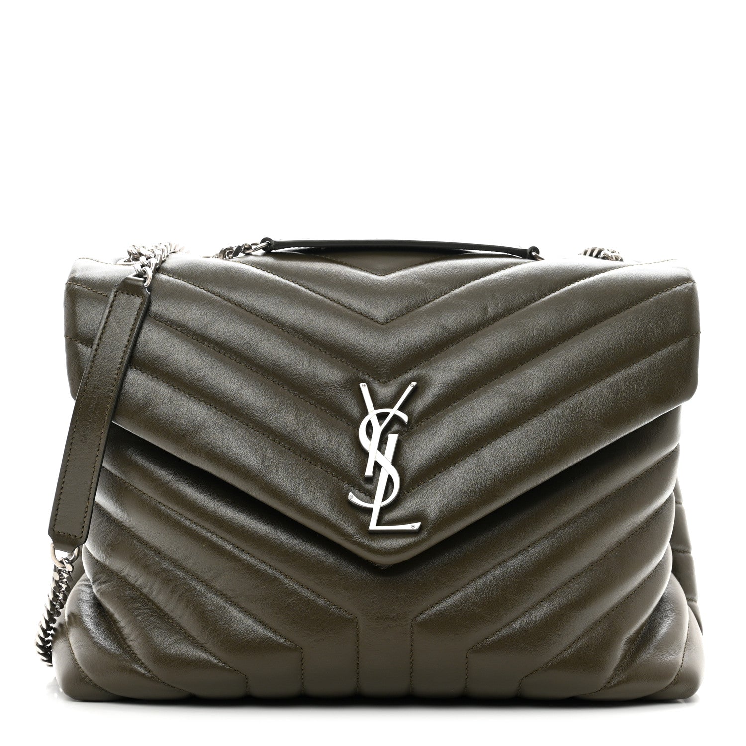 Saint Laurent Calfskin Y Quilted Monogram Medium Loulou Chain Satchel Khaki Fonce 1 of 11