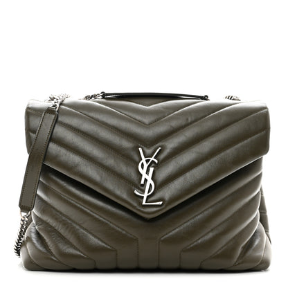 Saint Laurent Calfskin Y Quilted Monogram Medium Loulou Chain Satchel Khaki Fonce 1 of 11