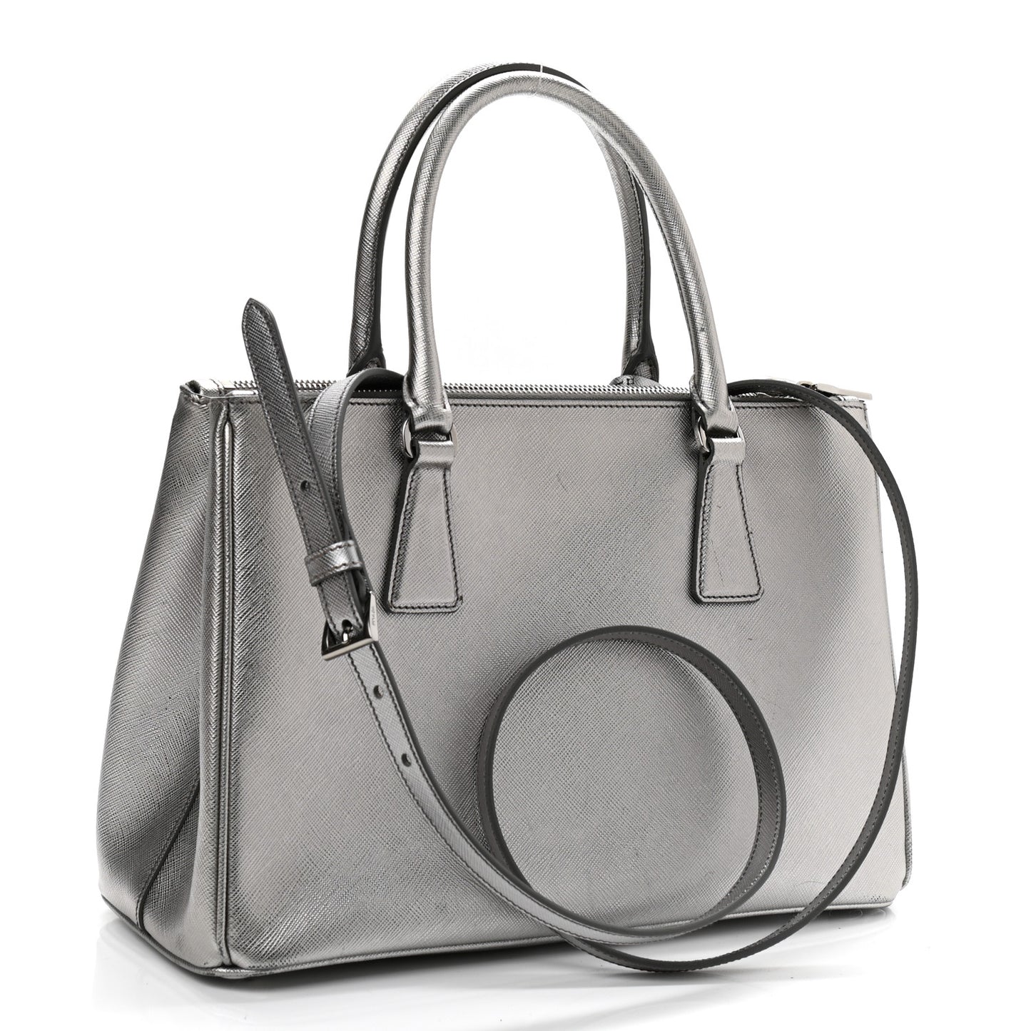 Metallic Saffiano Small Galleria Double Zip Tote Cromo