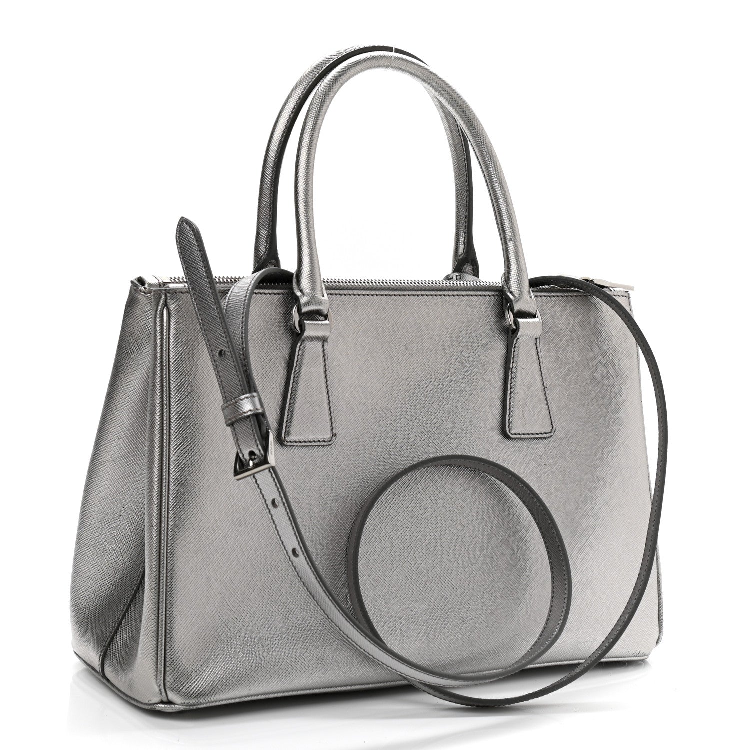 Prada Metallic Saffiano Small Galleria Double Zip Tote Cromo 3 of 12