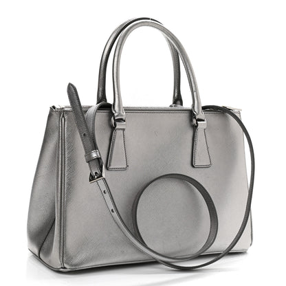 Prada Metallic Saffiano Small Galleria Double Zip Tote Cromo 3 of 12