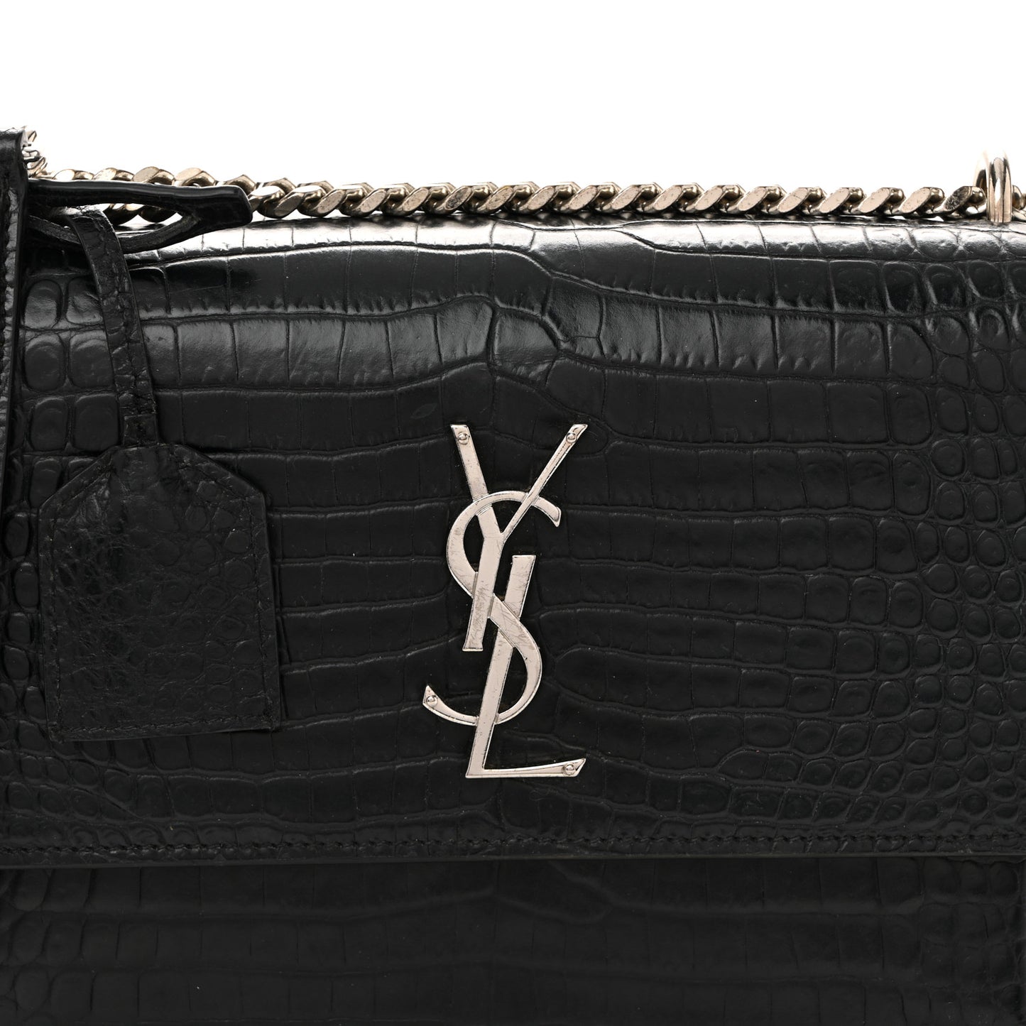 Calfskin Crocodile Embossed Medium Monogram Sunset Black