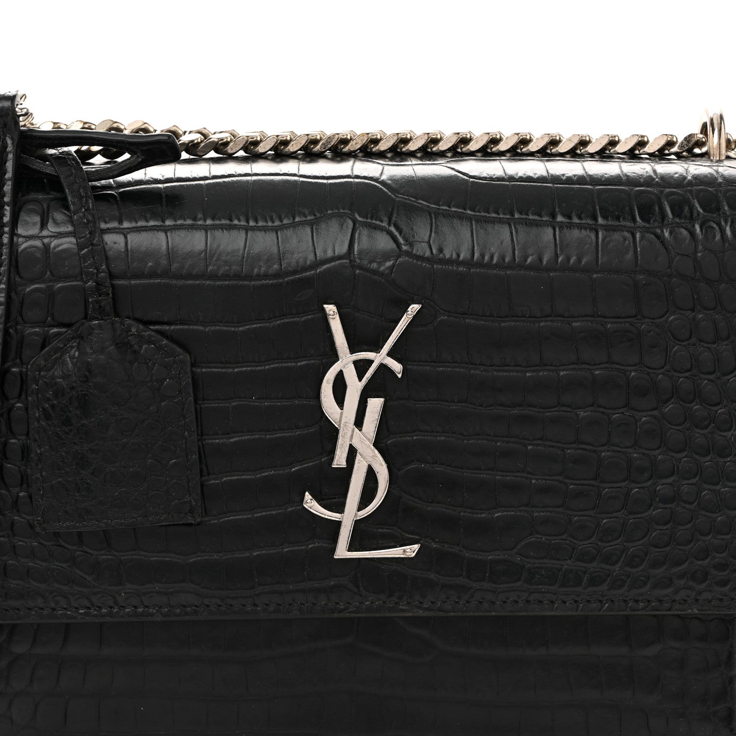 Saint Laurent Calfskin Crocodile Embossed Medium Monogram Sunset Black 7 of 11