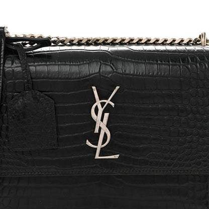 Saint Laurent Calfskin Crocodile Embossed Medium Monogram Sunset Black 7 of 11
