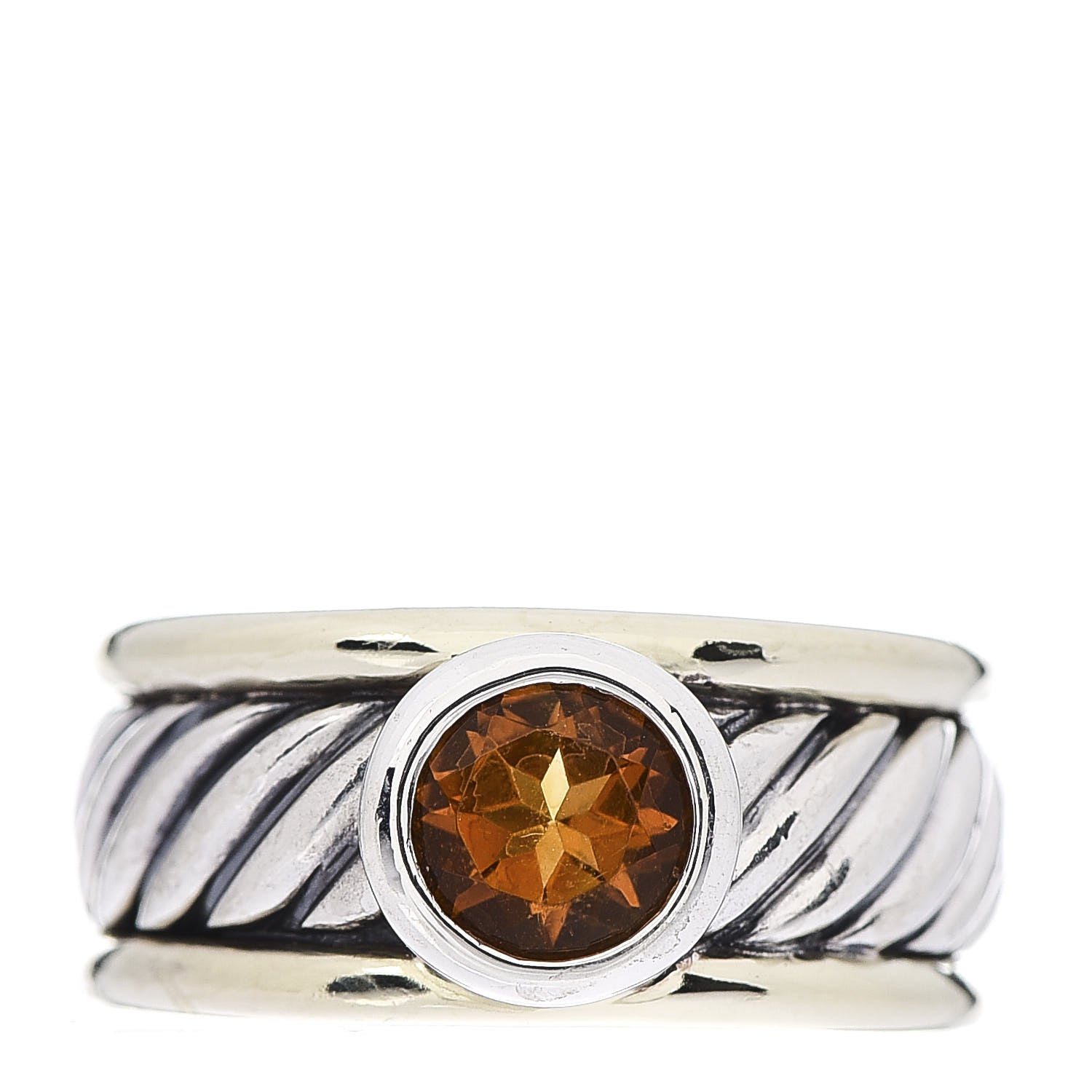 David Yurman Sterling Silver 14K Yellow Gold Citrine 9mm Cable Band Ring 52 6 1 of 6