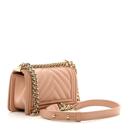 Chanel Caviar Chevron Quilted Small Boy Flap Dark Beige 3 of 10