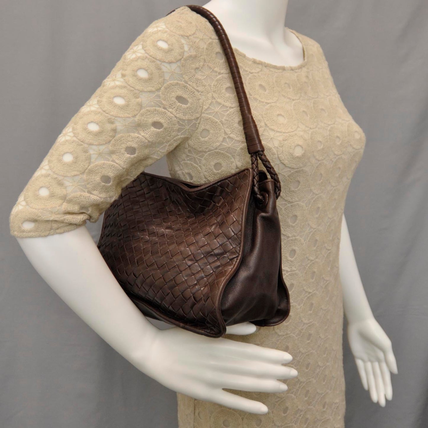 Nappa Intrecciato Shoulder Bag Ebano
