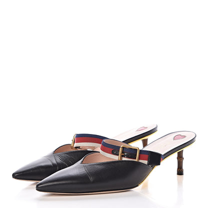 Gucci Malaga Kid Sylvie Web Bamboo Low Heel Mules 40 Black 3 of 14