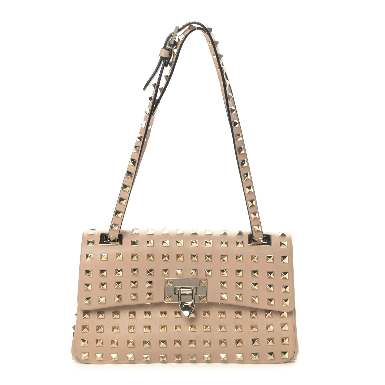 Valentino Garavani Vitello Medium Rockstud All Over Shoulder Bag Beige 1 of 12
