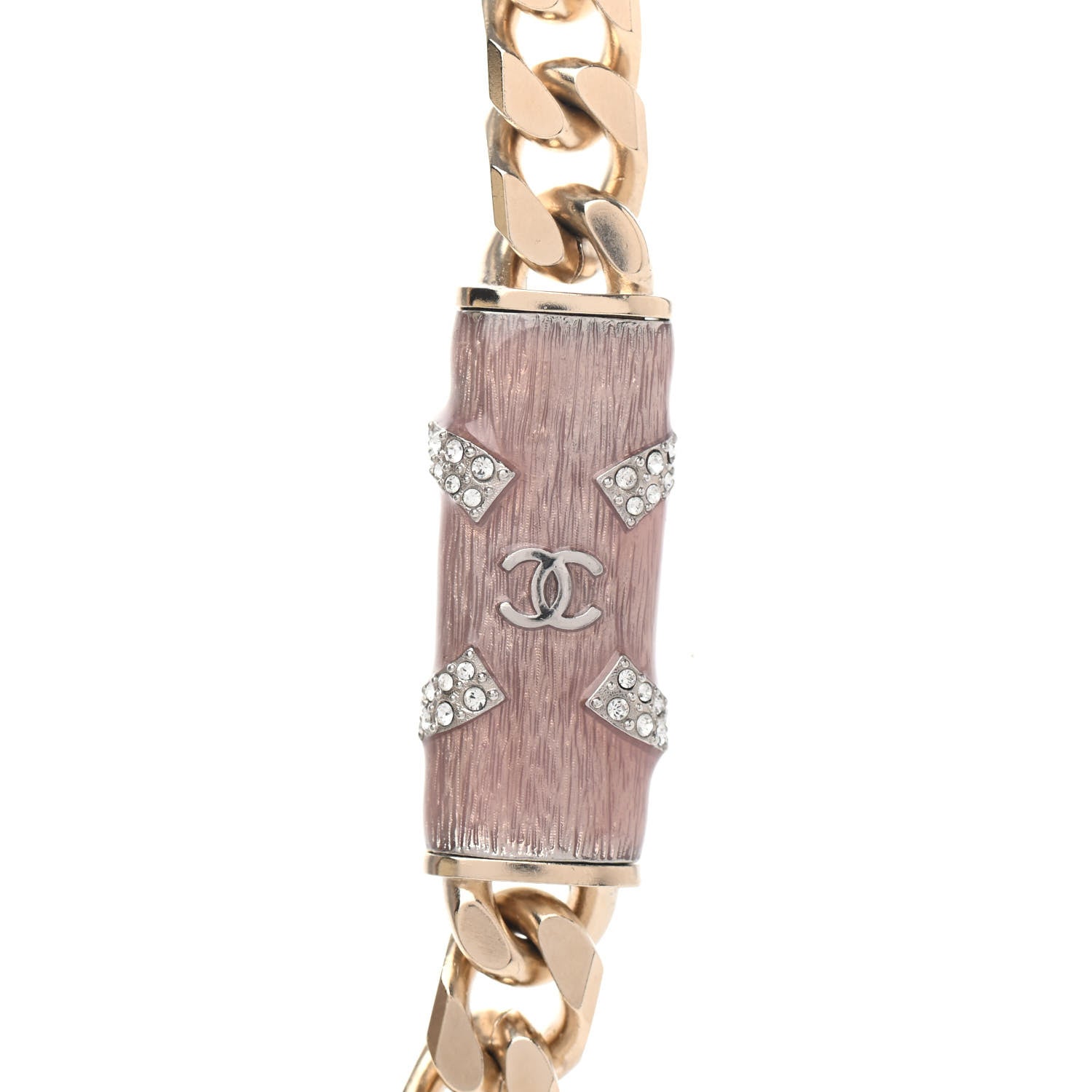 Chanel Crystal Strass CC Necklace Light Gold Pink 3 of 4