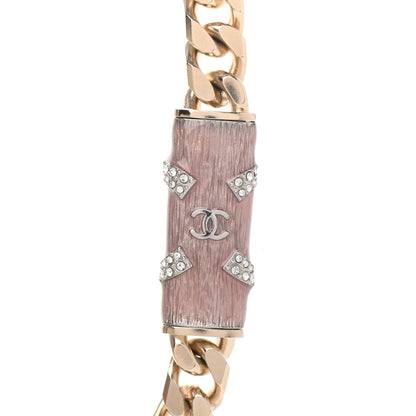 Chanel Crystal Strass CC Necklace Light Gold Pink 3 of 4