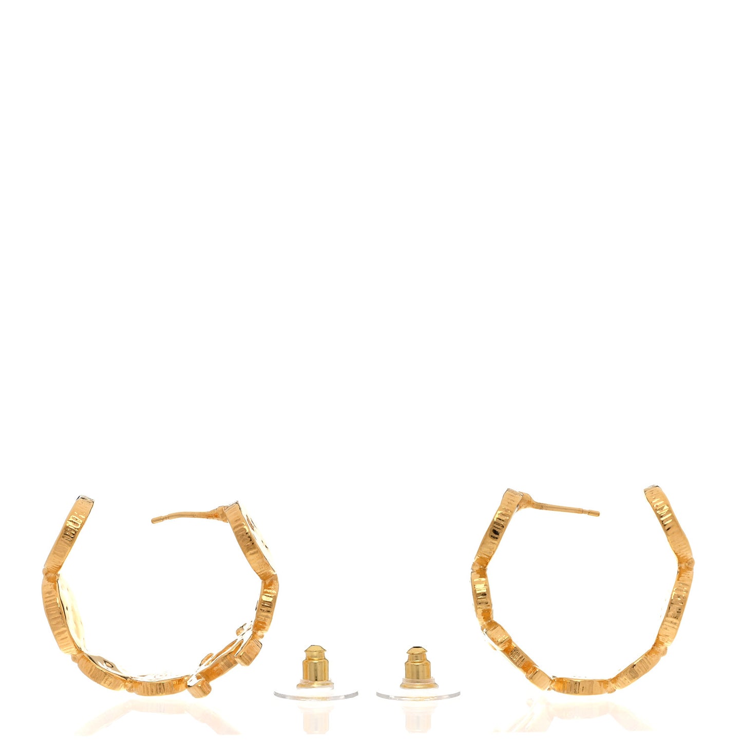 Metal Textured Disc CC Hoop Earrings Gold