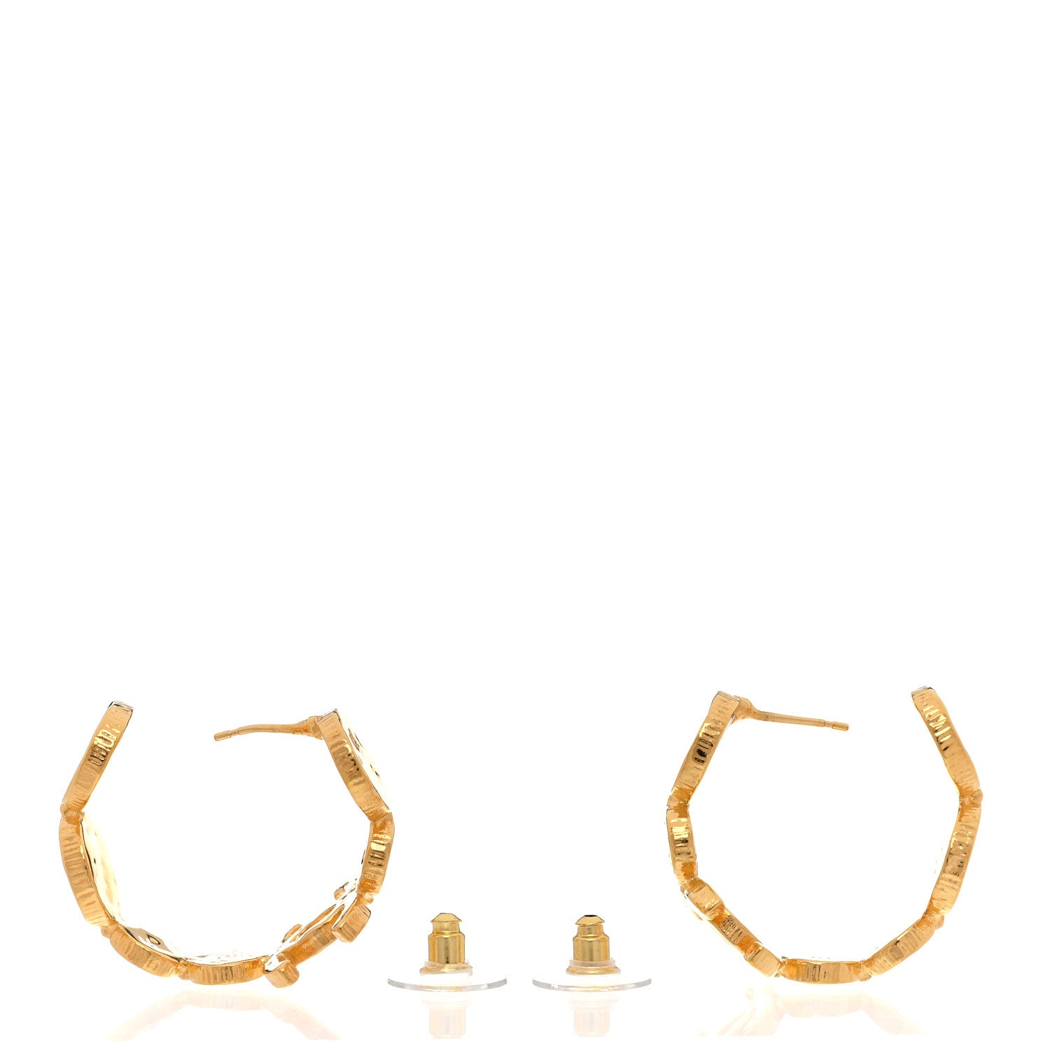 Chanel Metal Textured Disc CC Hoop Earrings Gold 3 of 5