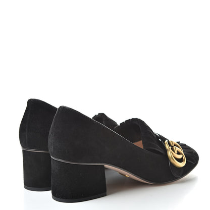 Gucci Kid Scamosciato GG Marmont Fringe 50mm Loafer Pumps 36 Black 4 of 12