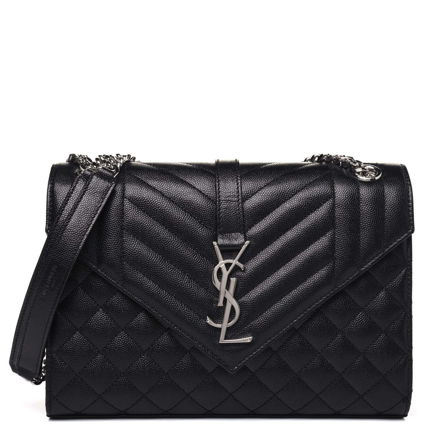 Saint Laurent Grain De Poudre Textured Mixed Matelasse Triquilt Medium Monogram Satchel Black 1 of 16