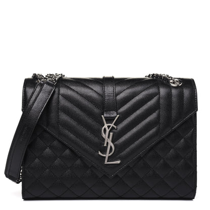 Saint Laurent Grain De Poudre Textured Mixed Matelasse Triquilt Medium Monogram Satchel Black 1 of 16