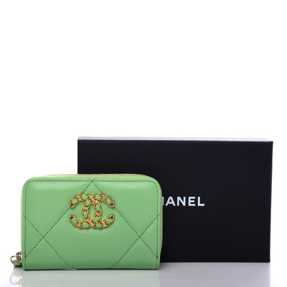 Chanel Shiny Goatskin Quilted 19 Zip Around Coin Purse Wallet Green 8 of 8