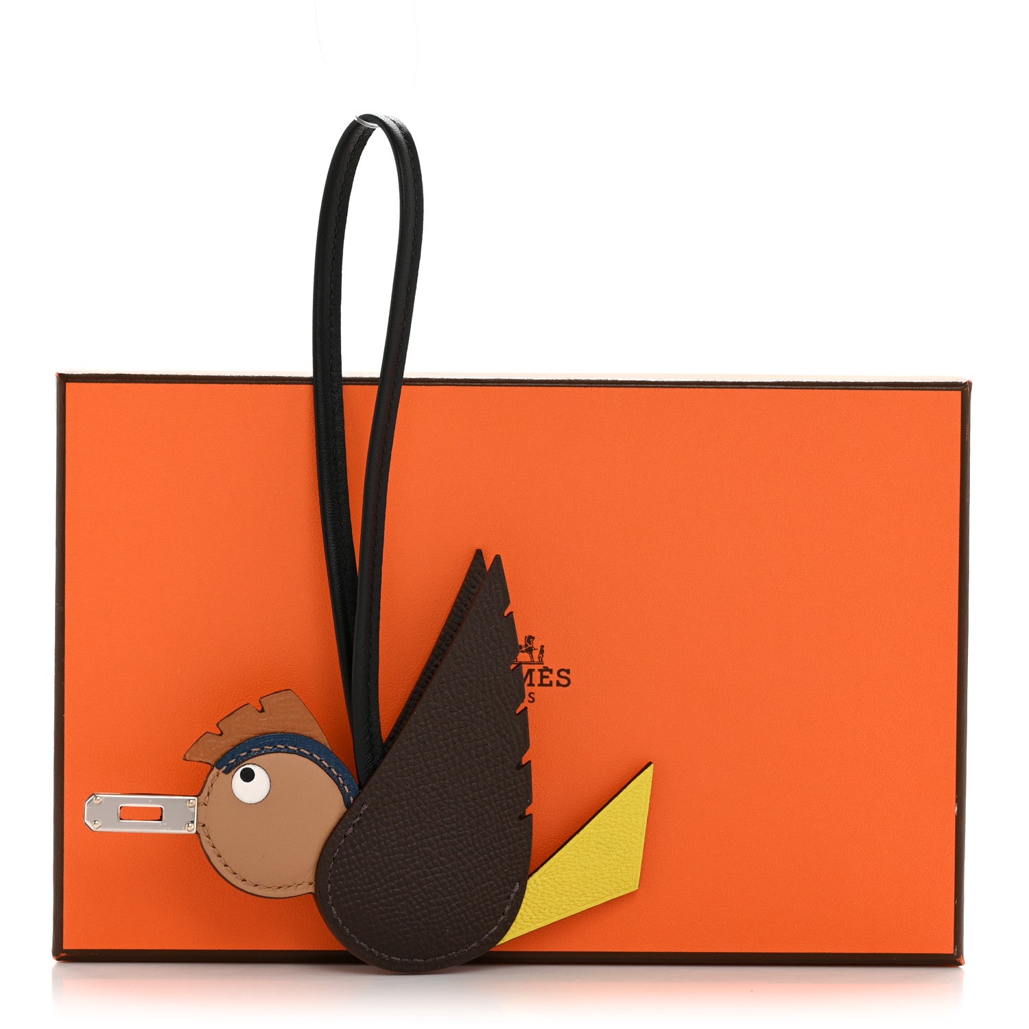 Hermes Epsom Swift Chevre Mysore Birdy Bag Charm Jaune Ambre Black Biscuit 5 of 5
