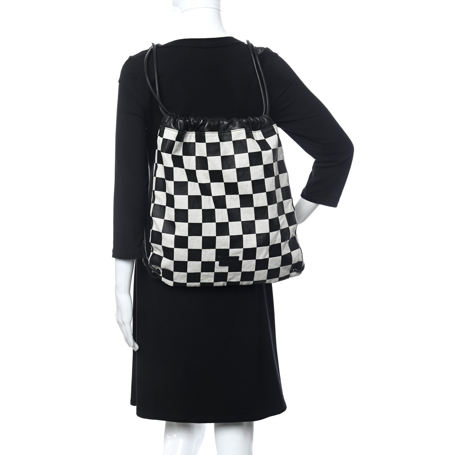 Saint Laurent Linen Lambskin Checkered Teddy Drawstring Bag Black White 2 of 10